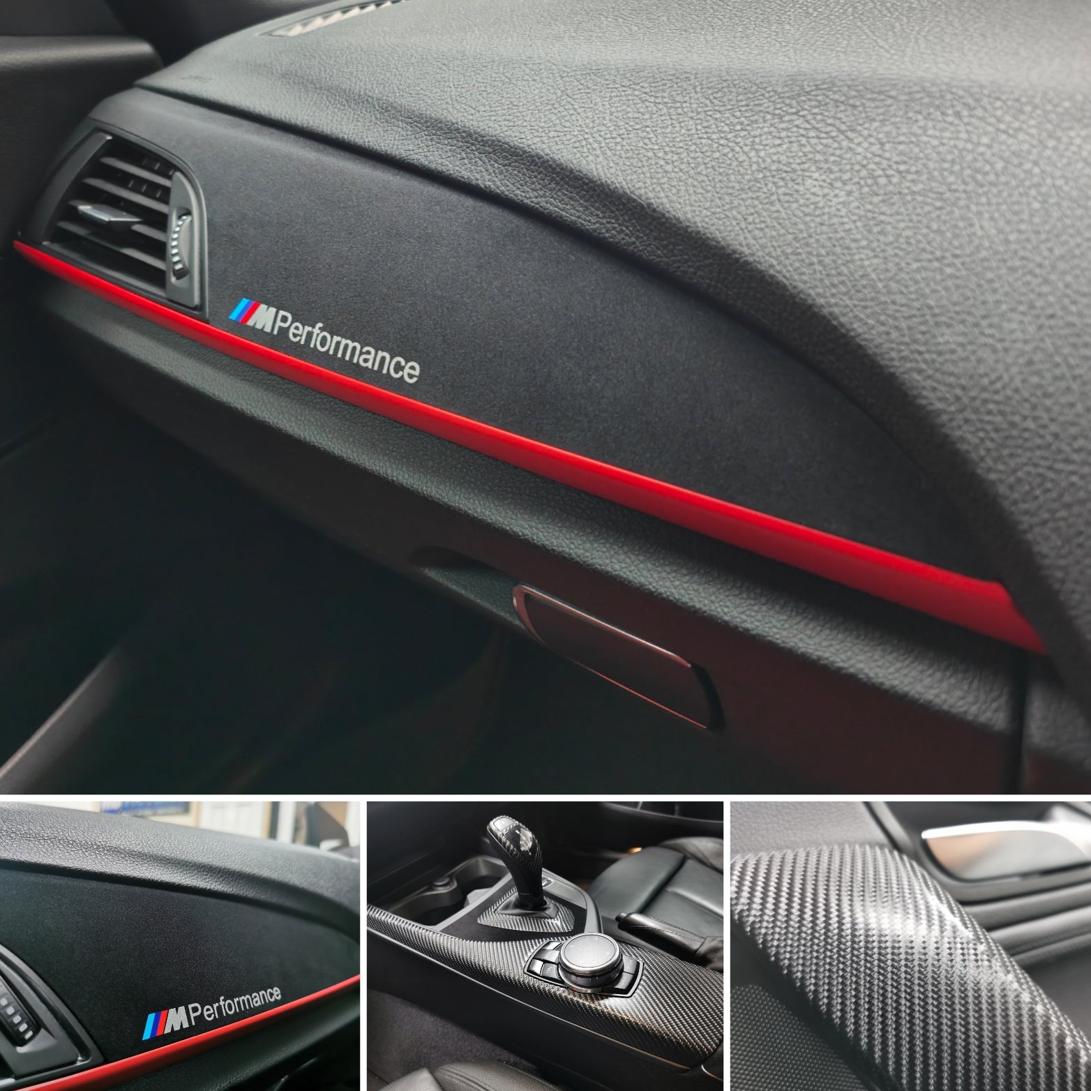 BMW F20 F21 F22 F23 CUSTOM INTERIOR TRIM SET - WRAPPING SERVICE - 4D CARBON / ALCANTARA / RED ACCENT